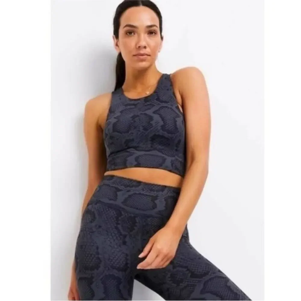 All Fenix Anthropologie Navy Snake Print Long Sports Bra Size Small